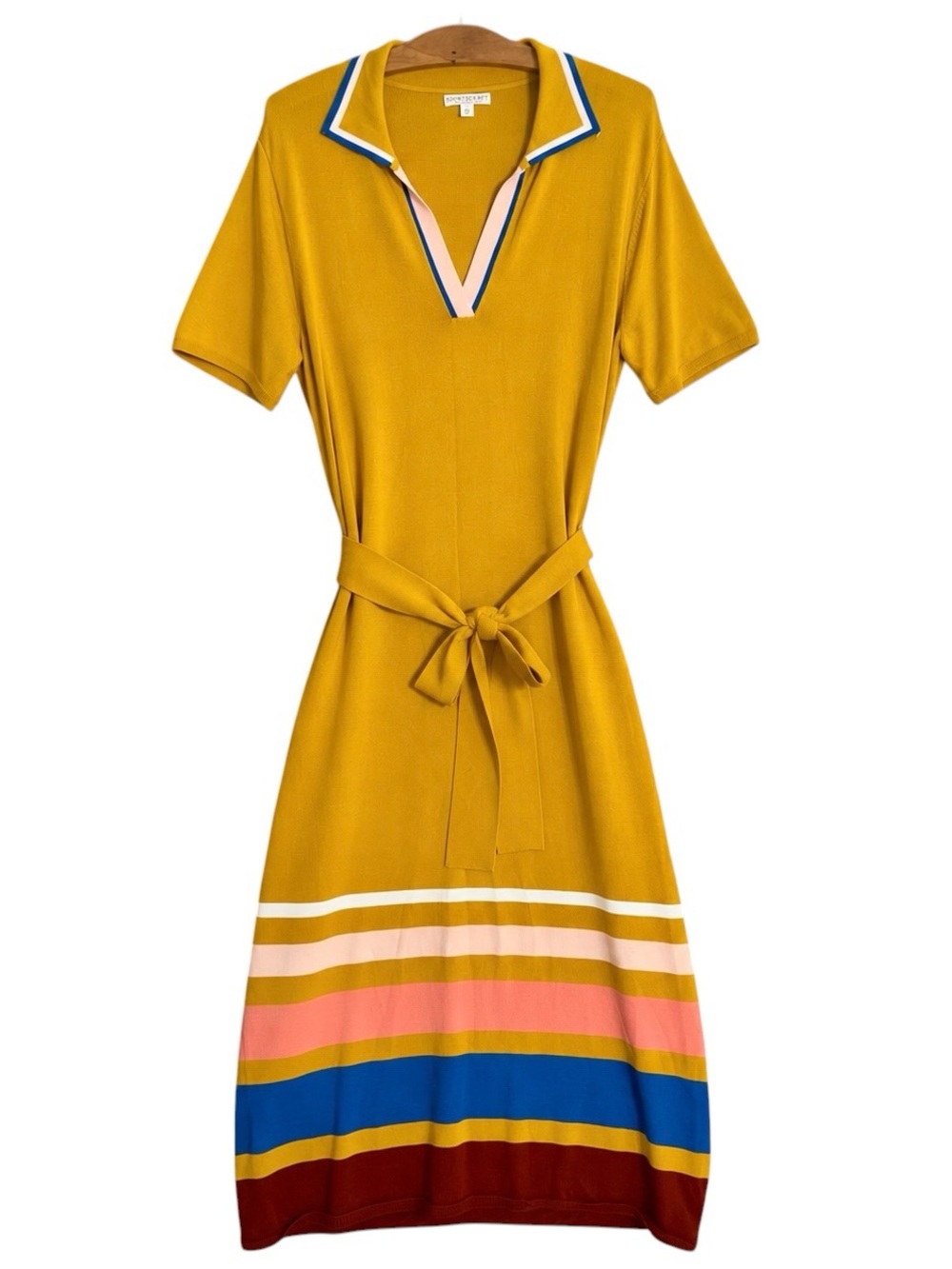 Eva Mendes New York & Company Striped Hem Belted Knit Polo Midi Dress Size XL - Picture 2 of 5
